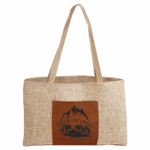 19" x 12" Burlap Bag with 5" Laserable Leatherette Gusset