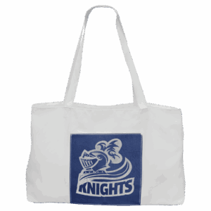 19" x 12" White Bag with 5" Blue/Silver Laserable Leatherette Gusset