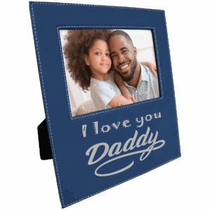 5" x 7" Blue/Silver Leatherette Photo Frame with 4 1/2" x 9 Engraving Area