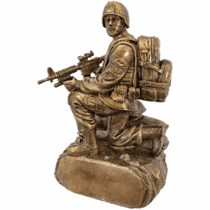10" Antique Gold Military Resin Kneeling with Sandbags