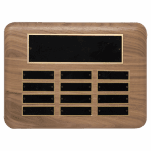 9" x 12"/Plates 7/8" x 2 3/4" American Walnut 12 Plate Perpetual Plaque with Black Brass Plated Steel Plates