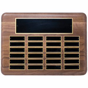 11" x 15" American Walnut 24 Plate Perpetual Plaque with Black Brass Plated Steel Plates