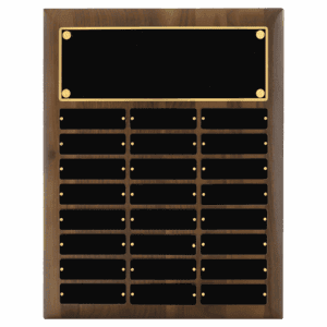 12" x 15"/Plates 1" x 3 1/4"American Walnut 24 Plate Perpetual Plaque with Black Brass Plates
