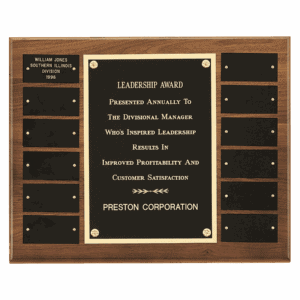 12" x 15"/Plates 1 1/2" x 3" American Walnut 12 Plate Perpetual Plaque with Black Brass Plates