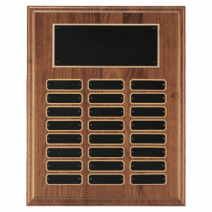 12" x 15" Walnut Step-Edge 24 Plate Perpetual Plaque with Black Brass Plate
