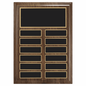 9" x 12"/Plates 1" x 3 1/4" Walnut Step-Edge 12 Plate Perpetual Plaque with Black Brass Plate