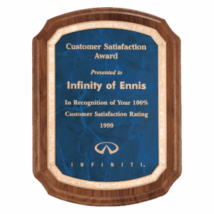9" x 12" Coventry Series American Walnut Plaque with Gold Border Sapphire LaserFX Plateteel Plate