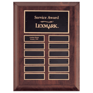 9" x 12" Airflyte Cherry Finish Perpetual Plaque with 12 Gold Border Black Laserable Brass Perpetual Plates