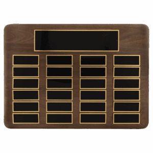 15" x 21"/Plates 1 1/2" x 3 3/4" American Walnut 24 Plate Perpetual Plaque with Black Brass Plates