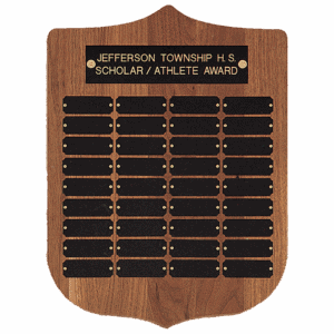 12" x 16"/Plates 7/8" x 2 1/2" American Walnut 36 Plate Perpetual Plaque with Black Brass Plates