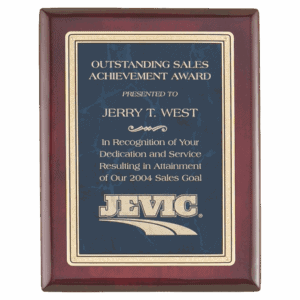 7" x 9" Rosewood Piano Finish Plaque with a Sapphire Marble/Gold FlorentineDesign LaserFX Plate