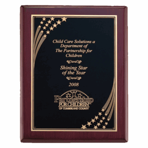 9" x 12" Airflyte Rosewood Piano Finish Plaque with Gold Florentine Star Border LaserFX Plate
