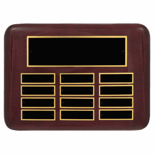9" x 12"/Plates 7/8" x 2 3/4" Rosewood Piano 12 Plate Perpetual Plaque with Black Brass Plates
