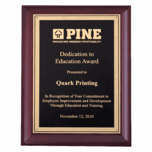 7" x 9" Hand Rubbed Cherry Finish Plaque with Gold Florentine Border Black LaserFX Plate