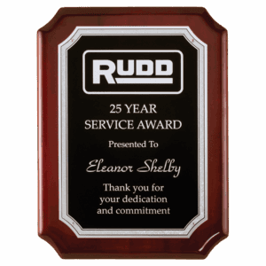9" x 12" Rosewood High Gloss Plaque with Silver Florentine Border Black Textured Plate