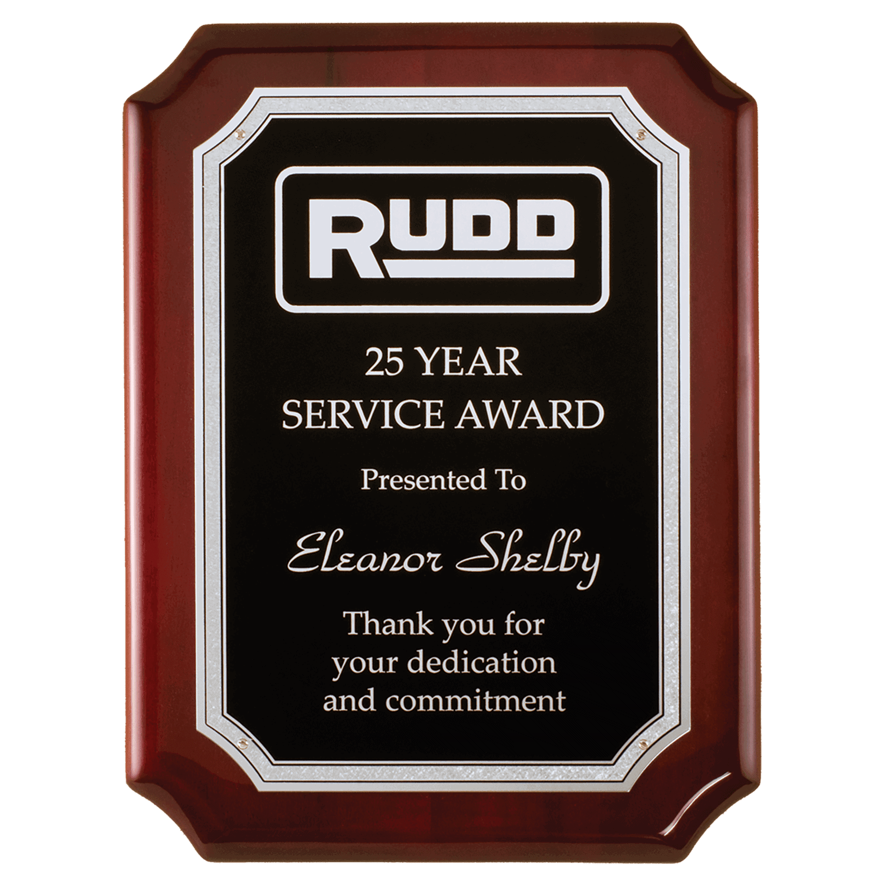9" x 12" Rosewood High Gloss Plaque with Silver Florentine Border Black Textured Plate