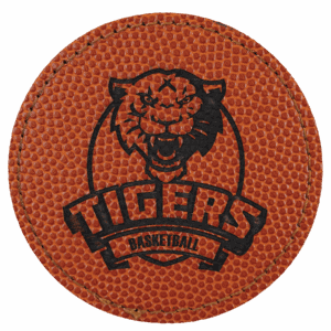 3" Round Basketball Laserable Leatherette Patch with Adhesive
