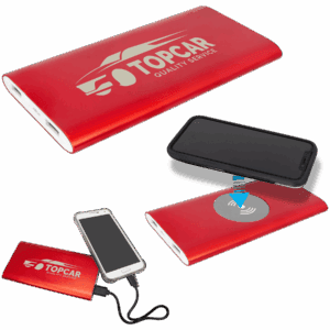 Red 8000MAH Power Bank & Wireless Anodized Aluminum Charger with Power Cord