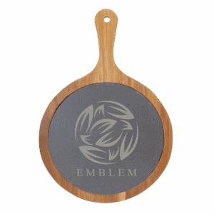 8 1/4" x 12 1/4" Round Acacia Wood/Slate Serving Board with Handle