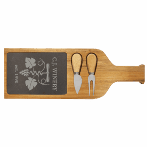 17 1/2" x 6" Acacia Wood/Slate Serving Board with Two Tools