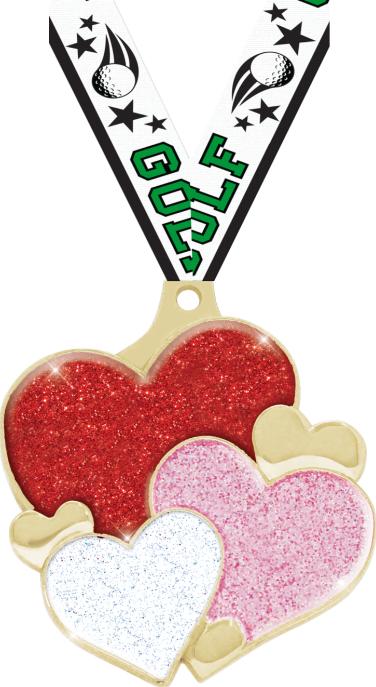 2" Glitter Hearts Medal