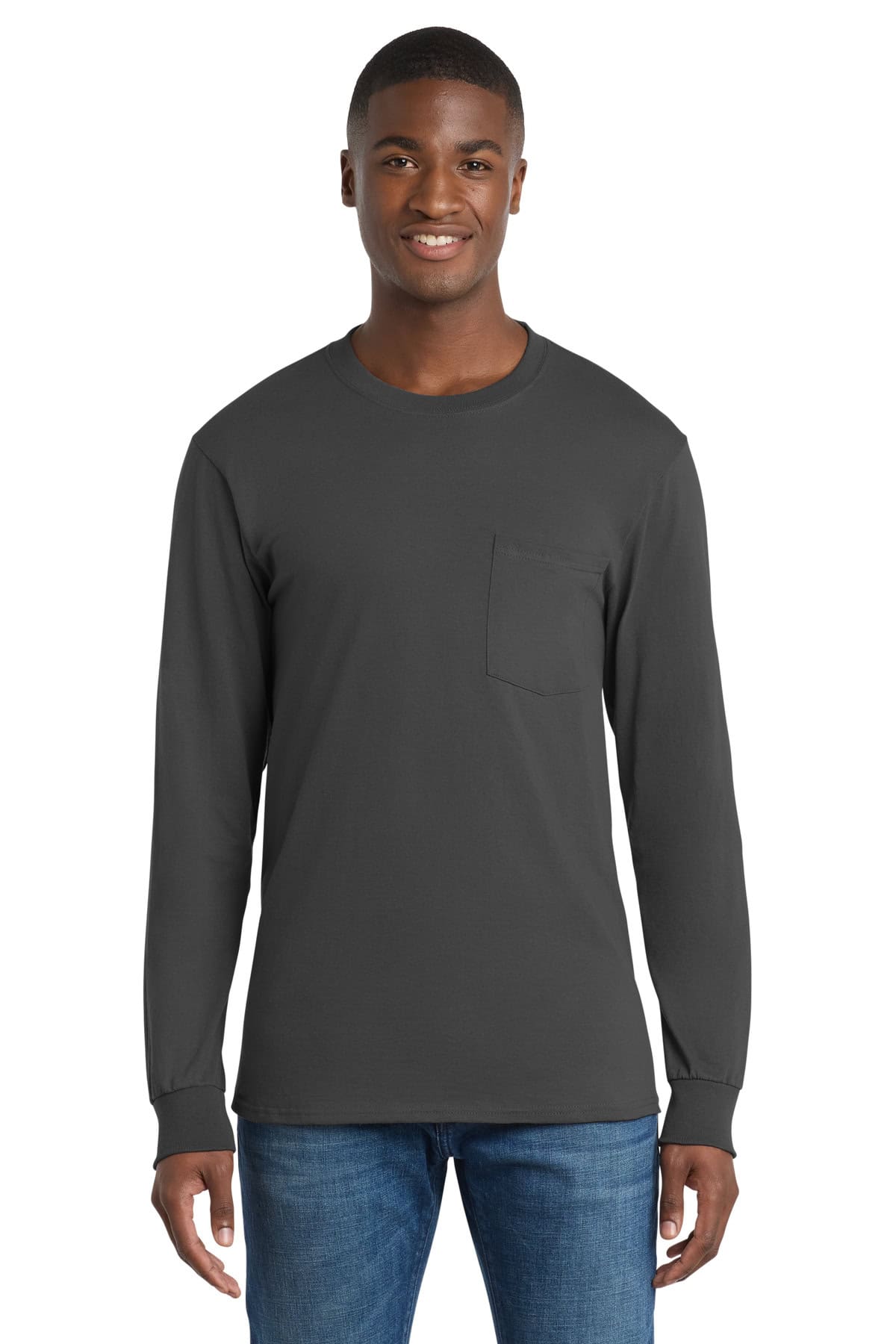Port & Co™ Long Sleeve Essential Pocket Tee.  PC61LSP - Image 3