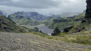 Udsigt over bjerge og Eyjafjöll