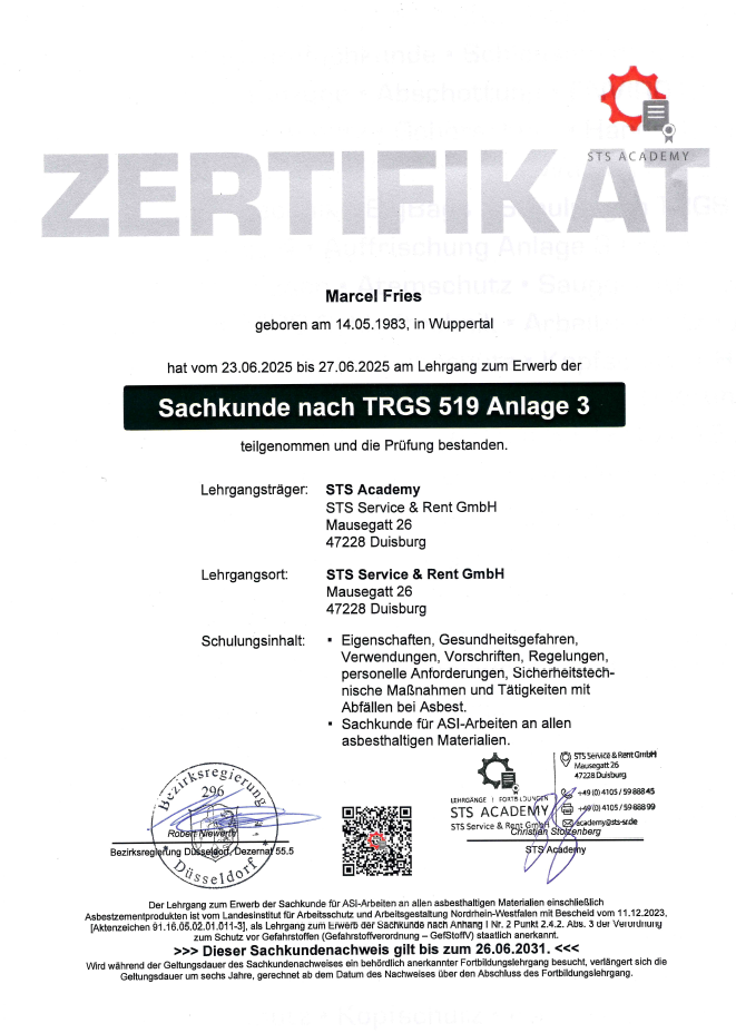 Sachkunde TRGS 519 Teil 3 ASBEST