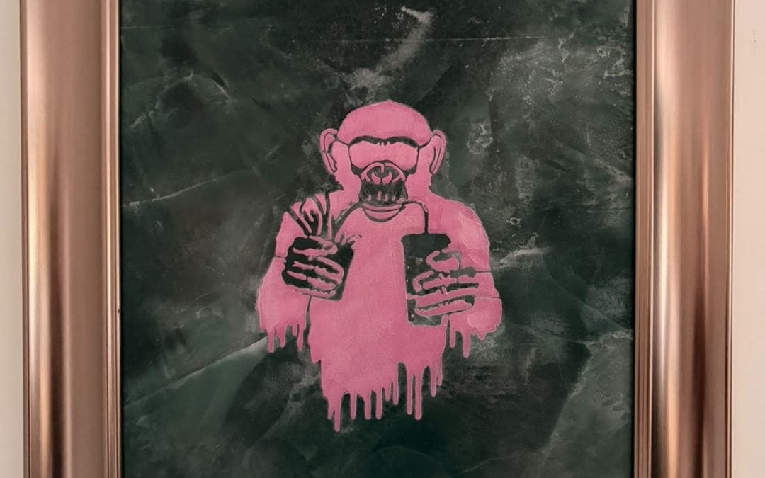 Pink Dripping Monkey Venetian Plaster Art