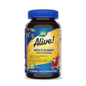 ألايف! فيتامينات متعددة للرجال على شكل جامي – دعم الطاقة والعضلات – 60 قطعة Alive! Men's Gummy Multivitamin – Energy & Muscle Support – 60 Fruit-Flavored Vegan Gummies