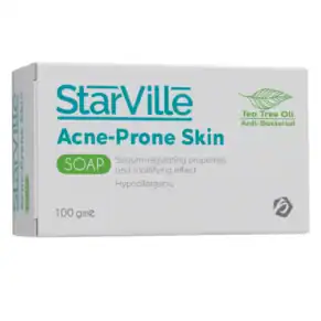 Starville Acne Prone Skin Soap – 100 gm purifying soap for acne and oily skin. ستار فيل صابونة لحب الشباب – 100 جم لتنظيف البشرة الدهنية وتقليل الحبوب.