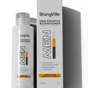 شامبو وبلسم سترونجفيل للرجال – 220 مل، تركيبة 2 في 1 لتنظيف وتقوية الشعر. Strongville Men Shampoo & Conditioner – 220 ml 2-in-1 cleansing and strengthening formula for men.