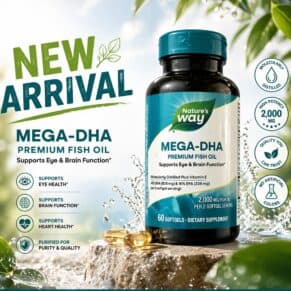 نيتشرز واي ميجا DHA 1000 مجم 60 كبسولة مكمل DHA للمخ كبسولات أوميجا 3 DHA mega dha 1000 mg softgels دعم صحة المخ والعين