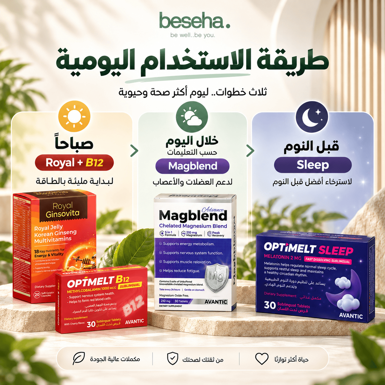 طريقة استخدام مالتي فيتامين و B12 و ماغنسيوم و ميلاتونين
