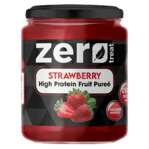 Strawberry High Protein Fruit Purée Zero Treat 180g Zero Sugar Added & Collagen Fortified-بيوريه الفراولة بالبروتين زيرو تريت 180 جم | 20 جم بروتين – بدون سكر مضاف