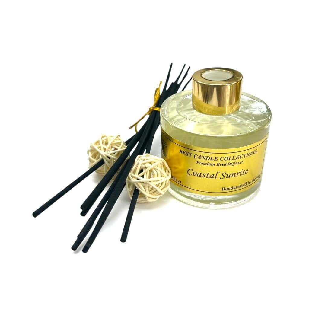 Reed diffuser with Coastal Sunrise scent, ideal for home fragrance.