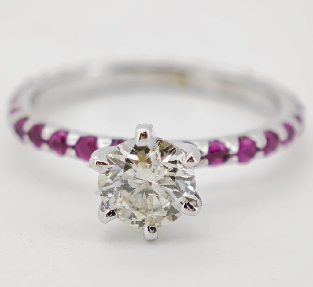 inel aur 14k cu diamante si safire 1.31ct