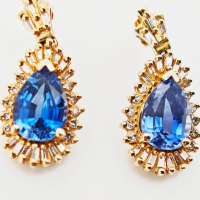 cercei aur 14k cu diamante si safire