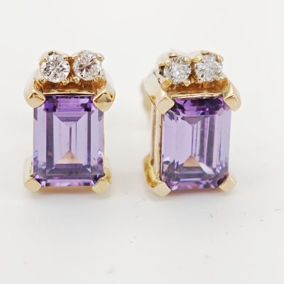 cercei 14k cu ametist si diamante