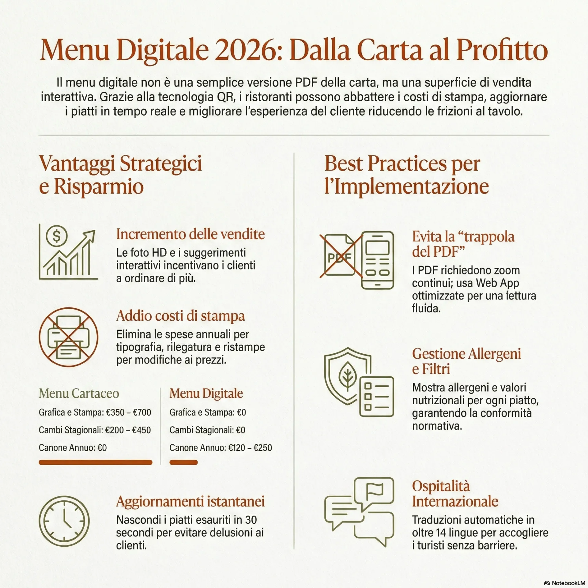 Menu digitale con QR code per ristorante italiano