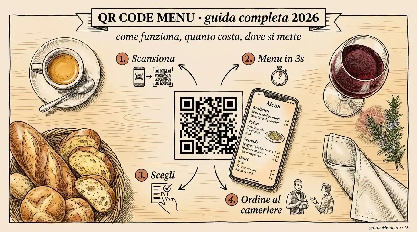Menù digitale con QR code e pane, ideale per ristoranti moderni e ospitali.