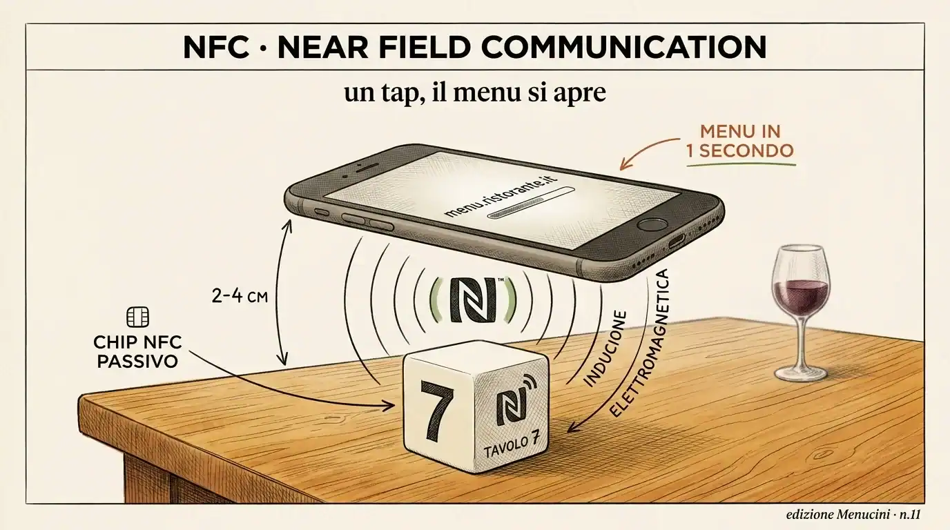 Menucini menu digitale con tecnologia NFC e design moderno.