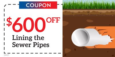 Take advantage of our Bonfe Insider special: Save $600 on professional sewer pipe lining. The illustration shows Bonfe’s expert team working with advanced equipment underground to repair pipes, highlighting our quality service. Offer valid through December 2022.