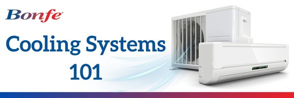 Bonfe Insider July 2024: Cooling Systems 101 banner highlighting Bonfe’s air conditioning unit and an indoor wall-mounted component, displayed on a clean white background.