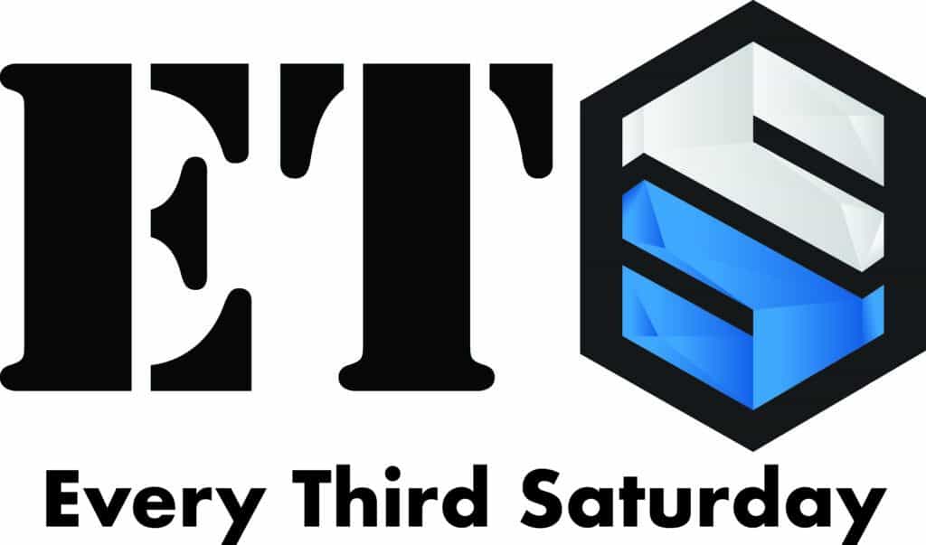The image features the bold letters “ETS” with “Every Third Saturday” displayed underneath, emphasizing a strong sense of community spirit. A distinctive “S” is creatively styled within a hexagon using blue and gray tones, representing Minnesota pride.