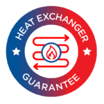 Circular badge featuring a red and blue gradient border with white stars, displaying the text “Heat Exchanger Guarantee” encircling a heat exchanger icon. This emblem represents Bonfe’s commitment to outstanding customer service and reliable solutions for our valued customers.