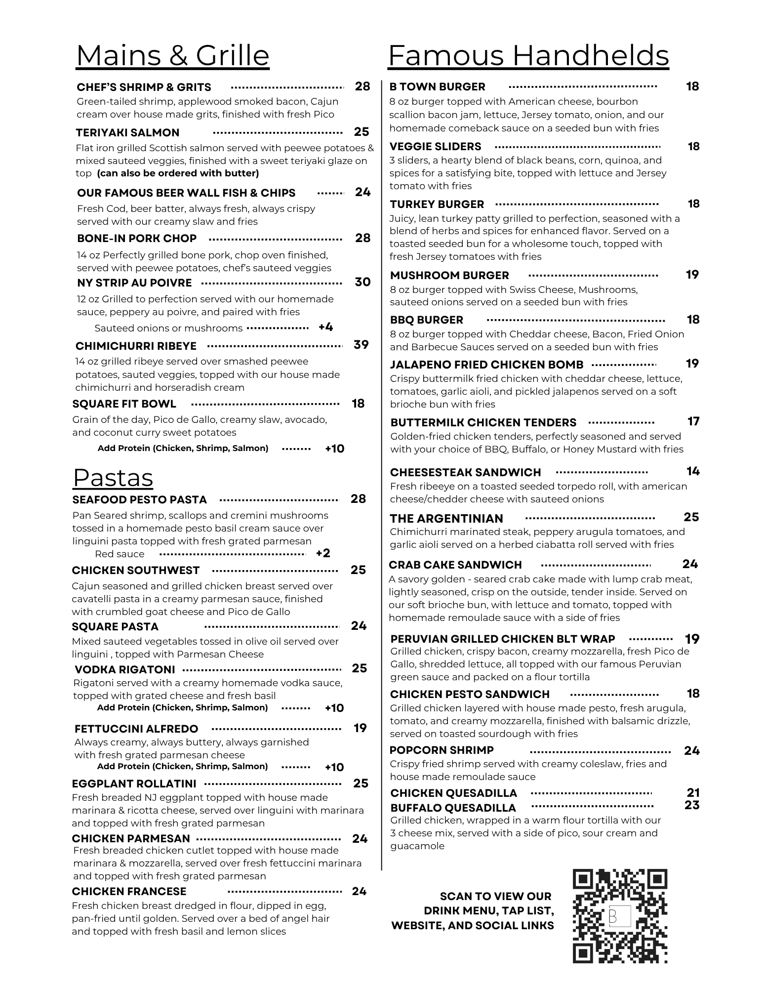Bordentown Menu Back