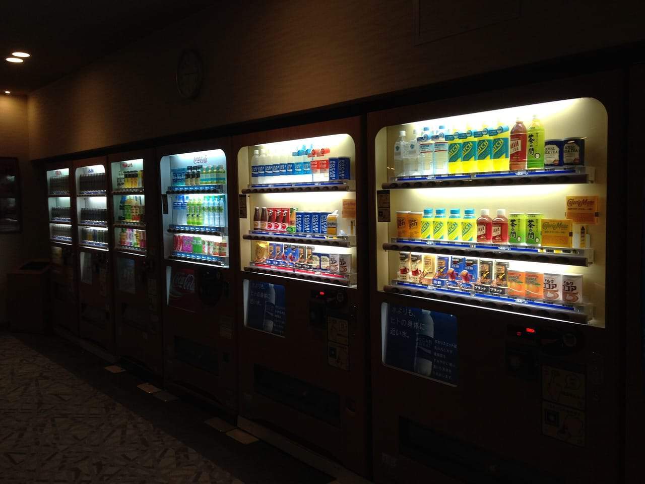 Vending machines with drinks and snacks at Bay-O-Vista Swim & Tennis Club indoor facility for members.