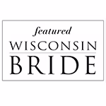 A rectangular badge with the text "featured WISCONSIN BRIDE" in black capital letters on a white background—perfect for any La Crosse wedding photographer showcasing their accolades.