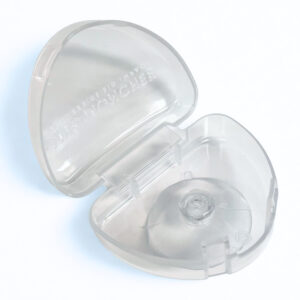 Clear plastic inhaler spacer for respiratory therapy and breathing exercises.